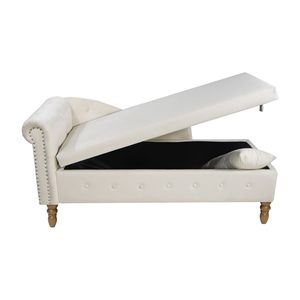 Chaise longue moderna beige in velluto per interni con braccioli arrotolati e cuscino contenitore per camera da letto - Product Image 1