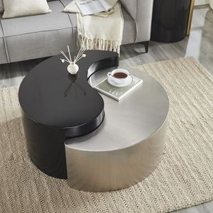 Tavolino da Caffè in Stile Contemporaneo con Struttura in Ferro Nero e Argento, Moderno ed Elegante - Product Image 3