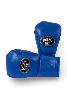 Gants de boxe personnalisés à lacets - Style Sanda, extensibles, antidérapants, avec sangle de poignet réglable, en cuir de vachette premium, bleu royal - Product Image 2