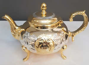 กาน้ำชาโลหะแบบโมร็อกโก2โทนสีทองทองเหลือง - Product Image 2