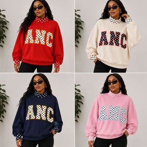 <b>Cape</b> Cod Wholesale Mock Neck Crew Neck Cotton Fleece Sweatshirt <b>Women</b> Men Ladies Unisex University College Polka Dot Gingham - Product Image 6