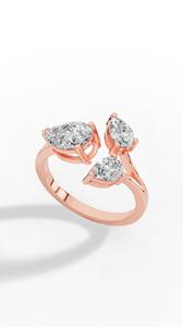 Anillo floral abierto con diamante de laboratorio talla pera, oro de 10K, venta al por mayor, fabricante y proveedor de joyería fina OEM - Product Image 2