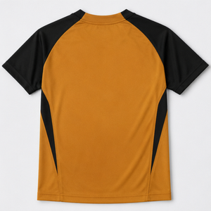 T-shirt à manches raglan pour homme, orange et noir, à blocs de couleur, séchage rapide, coupe classique, décontracté, col rond, tricoté, logo satiné sur le devant avec motif - Product Image 6