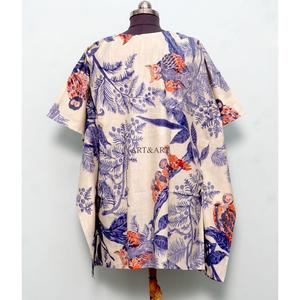 Vestidos midi tipo caftán cortos hechos a mano en India, ecológicos, 100% algodón, con estampado floral, corte evasé, relajantes, para mujer. - Product Image 2