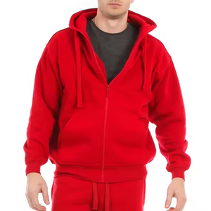 Best Selling Custom 320GSM High Quality cotton Polyester Plain Oversized Zip Up Fleece Hoodie Men - Product Image 3