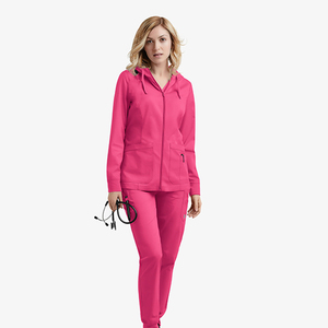 Blouse de laboratoire pour femme, nouveau design, à capuche, avec cordon de serrage, coupe ajustée, confortable, hiver, fermeture éclair intégrale, unie - Product Image 5