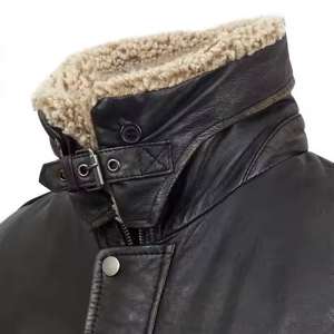 Chaqueta de Cuero Genuino con Botones a Presión y Cremallera, Cuello de Piel Ajustable, Chaqueta de Invierno Elegante con Bolsillos con Cremallera, Servicio OEM/ODM - Product Image 3