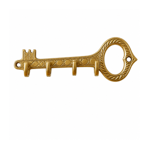 Elegant Brass <b>Key</b> Shaped <b>Key</b> Holder Decorative <b>Wall</b> Rack with 4 <b>Hooks</b> Antique Organizer for Entryway Hallway and Home decor Use - Product Image 1