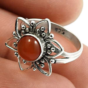 Premium Quality Solid 925 Sterling <b>Silver</b> <b>Ring</b> Brilliant Round Cut Natural Red Carnelian Gemstone Designer <b>Solitaire</b> Boho <b>Rings</b> - Product Image 2
