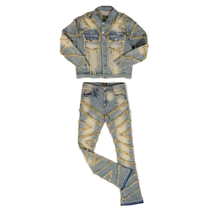Custom Men's Denim Jeans 100% Polyester Casual Embroidered Acid Wash Vintage Double Baggy Plus Size <b>Sets</b> Quick Dry - Product Image 1