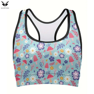 Women's Plus Floral Leaf Print Contrast Trim Racer Back High <b>Stretch</b> Fitness Yoga Running <b>Bra</b>, Breathable Solid Sports <b>Bras</b> - Product Image 2