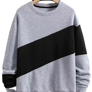 Sweat-shirt homme slim fit à col rond, manches longues, tricoté, décontracté, gris et noir, avec logo imprimé numériquement sur le devant, pour l'automne - Product Image 1
