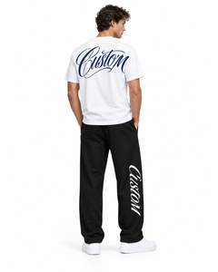 Ensemble de vêtements unisexes en gros personnalisé, t-shirt blanc à imprimé graphique et pantalon large noir, streetwear, deux pièces, marque privée - Product Image 4