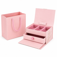 Boîte à bijoux rose fleur de cerisier avec couvercle magnétique et compartiments en velours, emballage en papier, vente en gros OEM