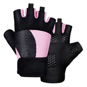 Gants de cyclisme mi-doigts en polyester noir et rose, respirants en maille, unisexes, pour l'été, à enfiler - Product Image 4
