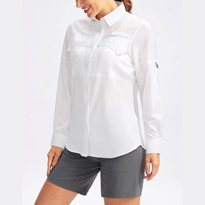 Nouveau produit : Chemises de pêche à manches classiques, service OEM, look élégant, excellent produit, chemises de pêche unies pour femmes - Product Image 1