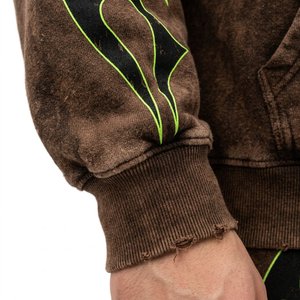 Ensemble de survêtement marron à capuche pour homme, motif flamme imprimé par sublimation, streetwear, longueur intégrale, poches à cordon, coupe régulière, 100 % coton - Product Image 3