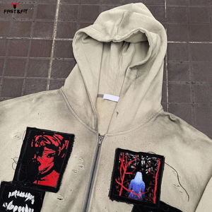 Prix de gros – Sweat à capuche unisexe en coton 100 %, délavé à l'acide, avec patch tissé, de haute qualité, style streetwear, effet vieilli, idéal pour l'hiver - Product Image 5