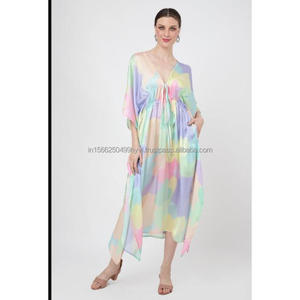 พิมพ์ดิจิตอลยาวผ้าไหมซาติน Kaftan ชายหาดขายร้อน Kaftan ชุดเดรสขนาดบวกชุดสวมใส่รีสอร์ท - Product Image 1