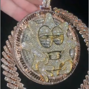 จี้เพชรโมอิสซาไนต์ทรงกลมเจียระไนแบบบริลเลียนท์ ชุบทอง 10K เงินแท้ 925 สไตล์ฮิปฮอป ได้รับการรับรองจาก GRA สำหรับผู้ชายและผู้หญิง - Product Image 1