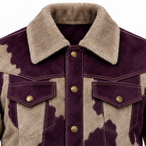 Veste Western Homme Personnalisée en Cuir de Vachette à Poils Couleur Aubergine Violet Taupe, Col Pointu, Manteau de Cowboy Ranch, Vêtement d'extérieur Premium, Vente en Gros OEM - Product Image 4