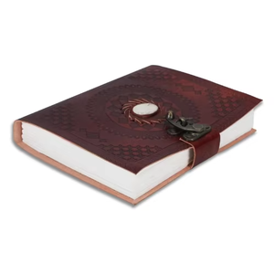 Organisateur de journal artisanal en cuir véritable vintage, motif chakra en pierre blanche et bleue gaufré, 7x5 pouces - Product Image 5