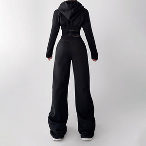 Ensemble deux pièces slim pour femme, motif uni, sweat à capuche et pantalon de survêtement, grande taille, vêtements de sport d'hiver - Product Image 6