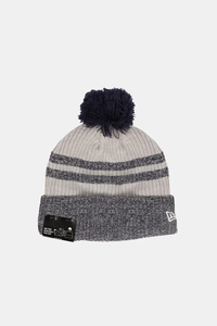 SPLENDID APPAREL Unisex Adults Knitted <b>Beanie</b> Hat 100% Acrylic Striped Ribbed Design Gray <b>Navy</b> Pom Pom Casual Winter Warm Hat - Product Image 4