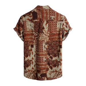 Men's Batik Printed Hawaiian Style Short Sleeve Casual <b>Shirt</b> Turn-down Collar Summer Wear 100% Polyester Breathable - Product Image 2