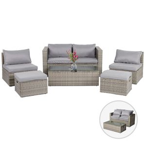 2pcs Armless Sofa 2pcs Footstool 1pcs Double Sofa 1pcs Coffee Table <b>Storage</b> Set Gray Gradient Rattan <b>Cushion</b> Garden Furniture - Product Image 1