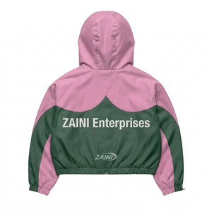 Premium 110 GSM Canvas Winter High Street Windbreaker <b>Jacket</b> Green <b>Pink</b> Contrast Panels - Product Image 2