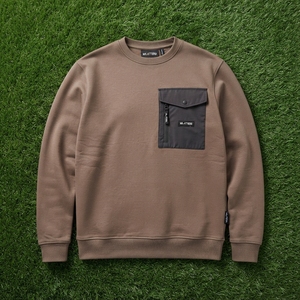 Mens <b>Brown</b> Crewneck Sweatshirt Utility Chest Pocket <b>Long</b> <b>Sleeve</b> Casual Pullover Streetwear Fashion <b>Top</b> - Product Image 6