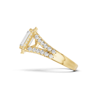 Anillo de Lujo Veer Diamond para Mujer, Oro, Corte Esmeralda, Piedra Lateral Sintética Cultivada en Laboratorio, Certificado IGI, Color E, Modelo V 16, Boda