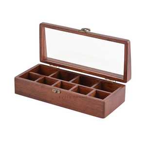 Brique Marron ®   Boîte à épices en bois artisanale de qualité supérieure avec cuillère en bois |   Boîte à épices à 9 compartiments avec couvercle en acrylique - Product Image 4