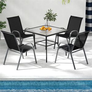 <b>Stackable</b> Patio Dining <b>Chairs</b> 2-Pack Ergonomic Black Steel Frame Breathable Fabric <b>Outdoor</b> <b>Chairs</b> 330 LBS Capacity - Product Image 3