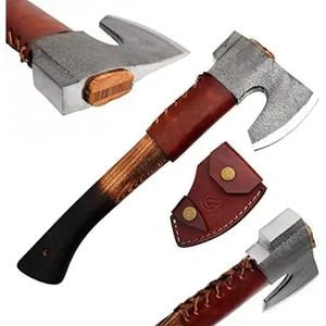 Hache Tomahawk avec tête en acier au carbone et manche en bois de rose, étui en cuir pour la survie et le camping - Product Image 1