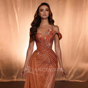 Jancember LSZ257 فستان سهرة فاخر بكتف واحد مع تنورة إضافية مزين بالترتر البرتقالي - Product Image 1