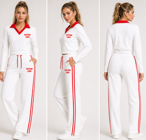 Conjunto de 3 piezas para mujer: Sudadera con capucha corta con cremallera, pantalón y chaqueta con cremallera y franja lateral. - Product Image 2