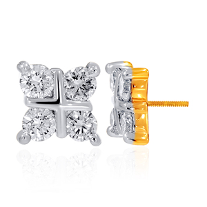 Boucles d'oreilles classiques en diamant rond brillant pour femmes, or jaune 14 carats, 4 pierres, bijoux à porter au quotidien - Product Image 3