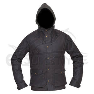 Veste de chasse en toile cirée, résistante à l'eau et au vent, marron, à capuche, pour le camping en plein air, avec logo brodé, veste de chasse pour homme - Product Image 6
