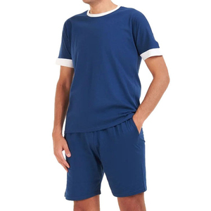 Men's Blue Casual T-Shirt <b>Set</b> V-neck Short Sleeve Solid <b>Knitted</b> 100% Polyester Breathable Plus Size Summer Wear - Product Image 5