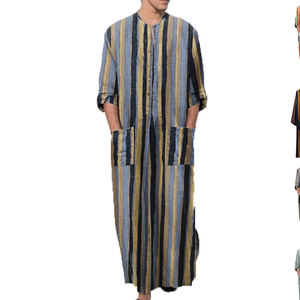 Ropa Islámica de Algodón Transpirable al por Mayor, Jubba Saudí de Manga Larga Lisa, Diseños de Túnica Musulmana Thobe para Hombre - Product Image 2