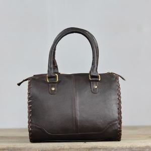 Sac Speedy en cuir avec panneau en cuir de vachette, motif damier, fermeture éclair, détail pompon, style décontracté - Product Image 3