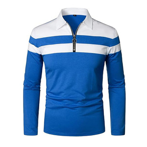 Polo de Manga Larga para Hombre, Corte Ajustado Informal, Transpirable, con Cierre de Cremallera en Contraste, Color Sólido, Tops de Algodón, Personalización OEM ODM, Marca Privada - Product Image 3