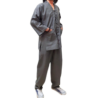 Hızlı Kuruyan Nefes Alabilen %100 Pamuk V Yaka Ön Cepli Gömlek Pantolon Takımları Unisex Kungfu Üniforması Özel Yapım