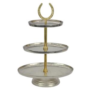 Support à gâteau 3 étages fait main en argent, style fer à cheval doré, plateau de service de luxe pour gâteaux, pâtisseries et fruits, décoration de table de mariage - Product Image 1