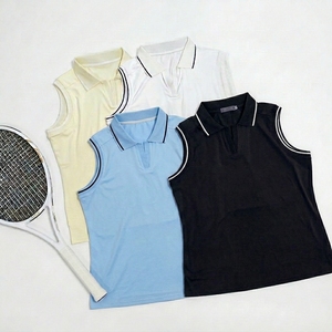 เสื้อเทนนิสแขนกุด เสื้อโปโลสำหรับผู้หญิง เสื้อกอล์ฟ เสื้อกีฬากลางแจ้ง แห้งเร็ว คอวี เสื้อกล้ามเทนนิส ระบายอากาศได้ดี มีโลโก้ด้านหน้า - Product Image 6