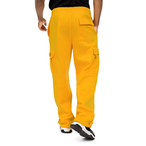 Pantalon de survêtement cargo en molleton jaune pour homme, taille élastique avec cordon de serrage, plusieurs poches, décontracté - Product Image 3