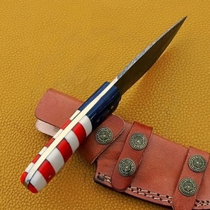 Couteau de chasse artisanal en acier Damas de qualité industrielle avec manche en Razen et étui en cuir pour le camping en plein air - Product Image 2