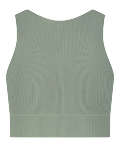 Soutien-gorge de sport léger haute performance vert olive côtelé à maintien élevé, couleur gris uni, coupe sans couture, haut d'entraînement, prix abordable - Product Image 4